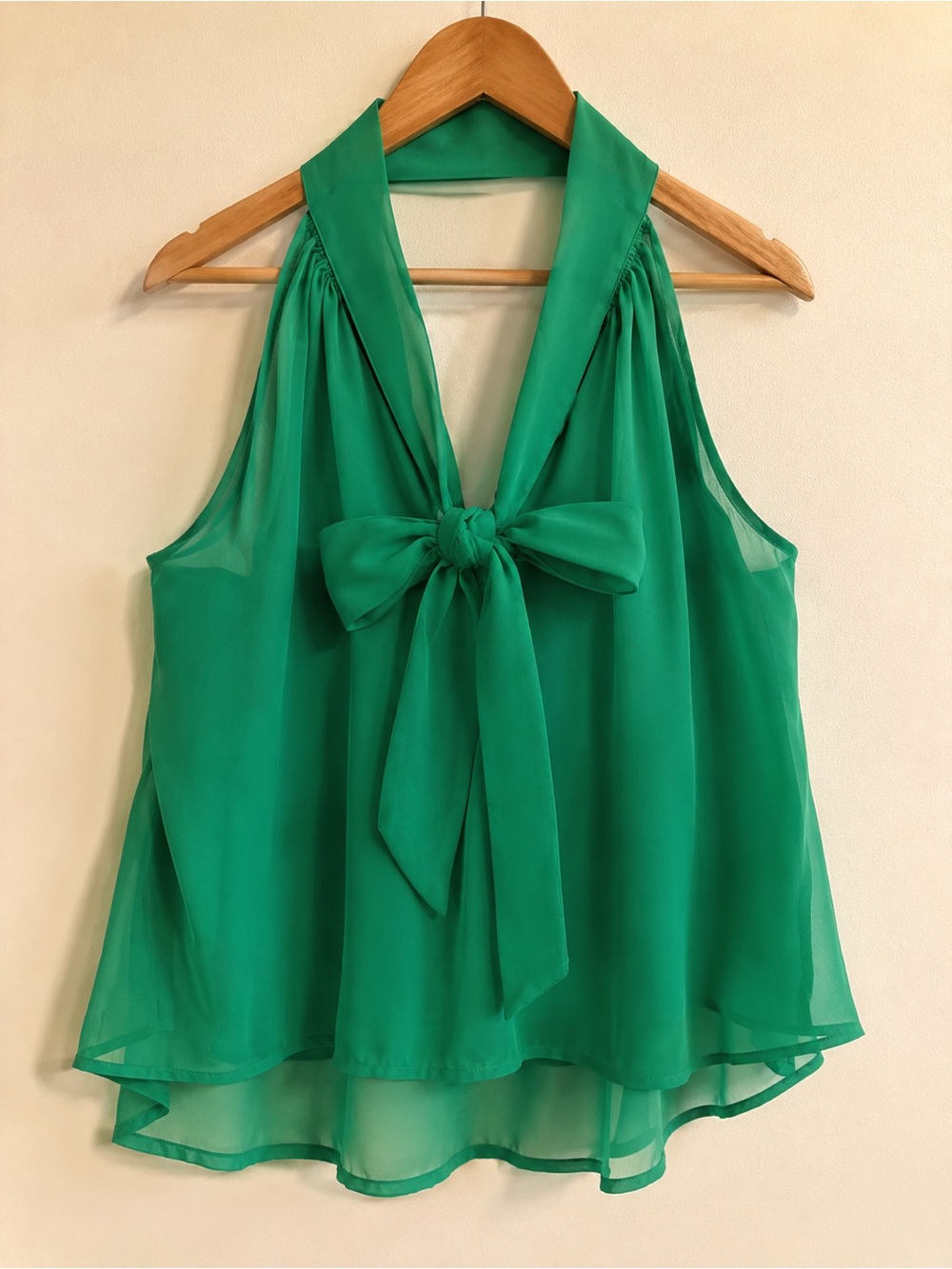 BANANA REPUBLIC Emerald Green Sheer Bow Halter Blouse XS Petite - Picture 4 of 8